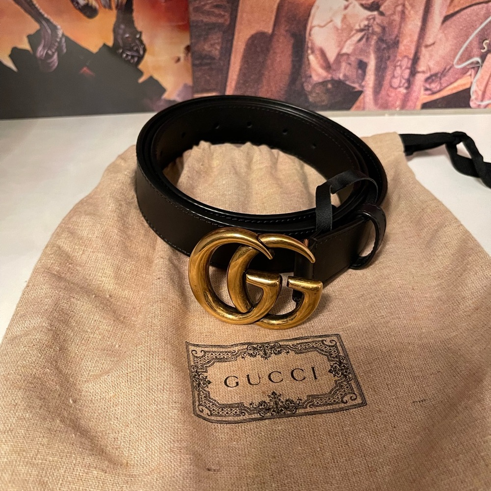 Gucci Marmont Gold/Black Thin Belt